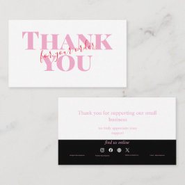 Tarjeta De Visita Pink Bold Thank You Card Social Media Small Busine