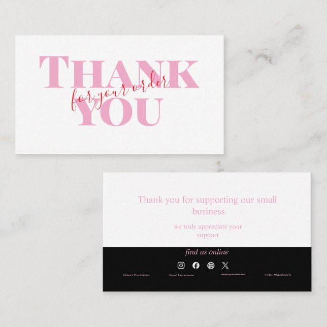 Tarjeta De Visita Pink Bold Thank You Card Social Media Small Busine (Anverso / Reverso)