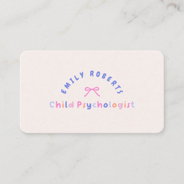 Tarjeta De Visita Pink Bow, psicólogo infantil (Anverso)