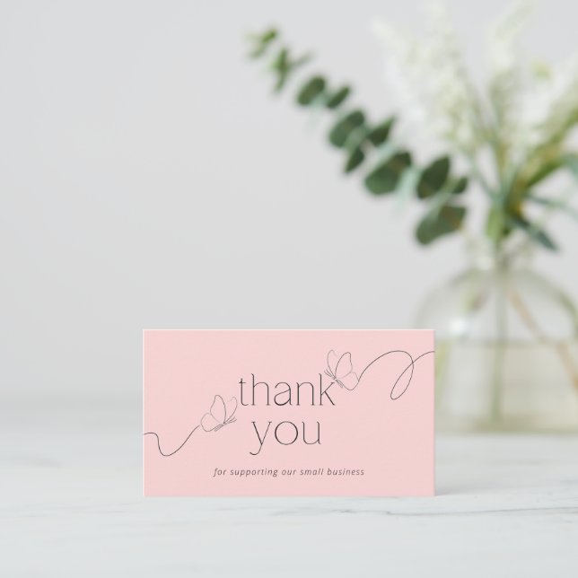 Tarjeta De Visita Pink Butterfly Thank You Card Small Business (Anverso de pie)