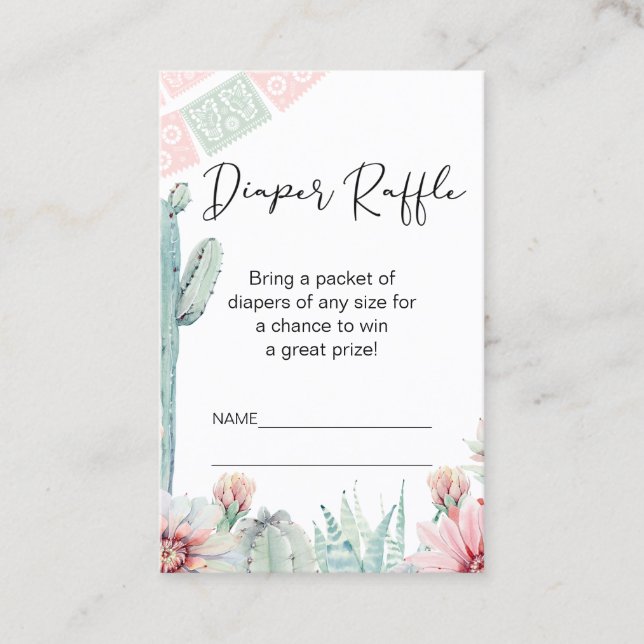 Tarjeta De Visita Pink Cactus Fiesta Tema Diaper Raffle Insertar (Anverso)