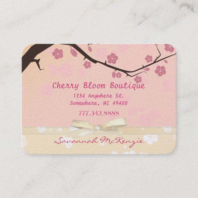 Tarjeta De Visita Pink Cherry Blossom Boutique (Anverso)