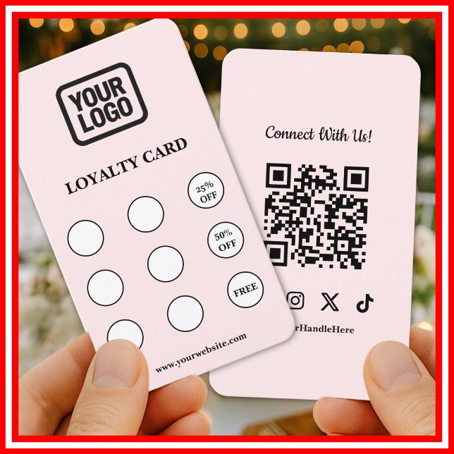 Tarjeta De Visita Pink Connect With Us Social QR Code Loyalty Card (Subido por el creador)