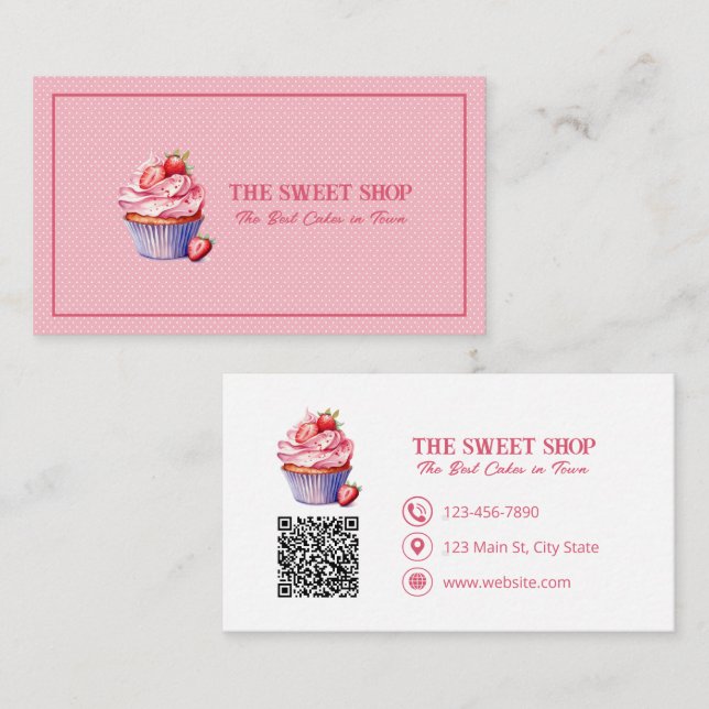 Tarjeta De Visita Pink Cupcake Bakery QR Code Business Card (Anverso / Reverso)