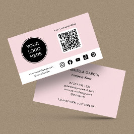 Tarjeta De Visita Pink Custom Social Media QR Code Logo