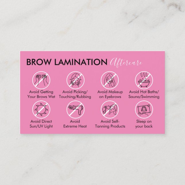 Tarjeta De Visita Pink Dark Brow Lamination Aftercare Advance (Reverso)