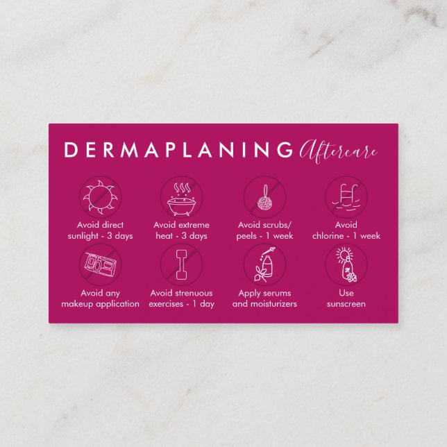 Tarjeta De Visita Pink Dark Dermaplaning Aftercare Post Instrucción (Reverso)