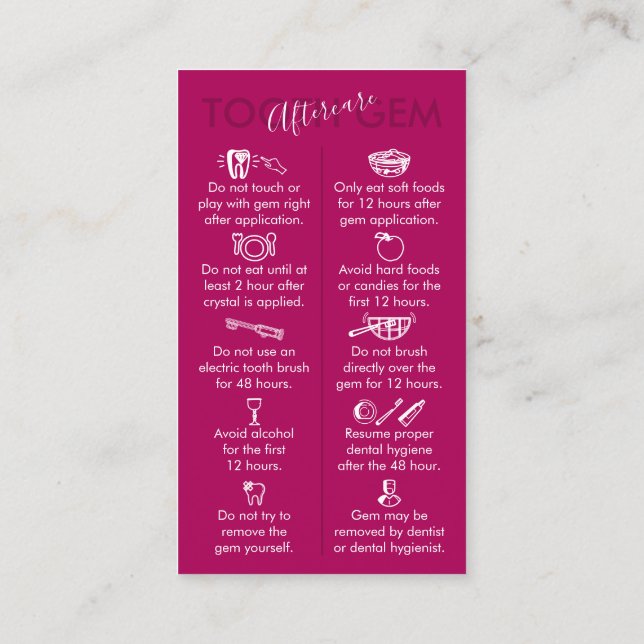 Tarjeta De Visita Pink Dark Física Impreso Gema De Dientes Después D (Reverso)