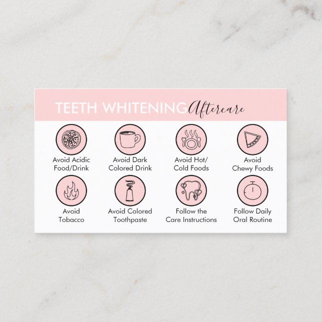 Tarjeta De Visita Pink Dentist Teeth Whitening Aftercare (Reverso)