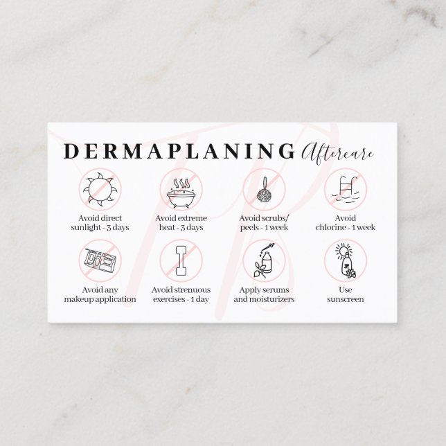 Tarjeta De Visita Pink Dermaplaning Aftercare Post Instructions (Reverso)