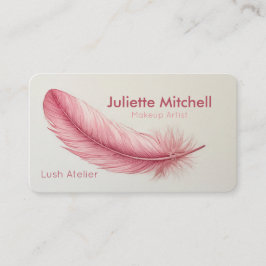 Tarjeta De Visita Pink Feather Minimalist Makeup Artist