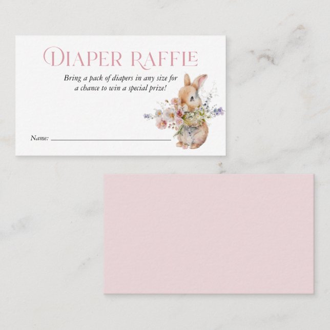 Tarjeta De Visita Pink Floral acuarela Bunny Diaper Raffle Insertar (Anverso / Reverso)