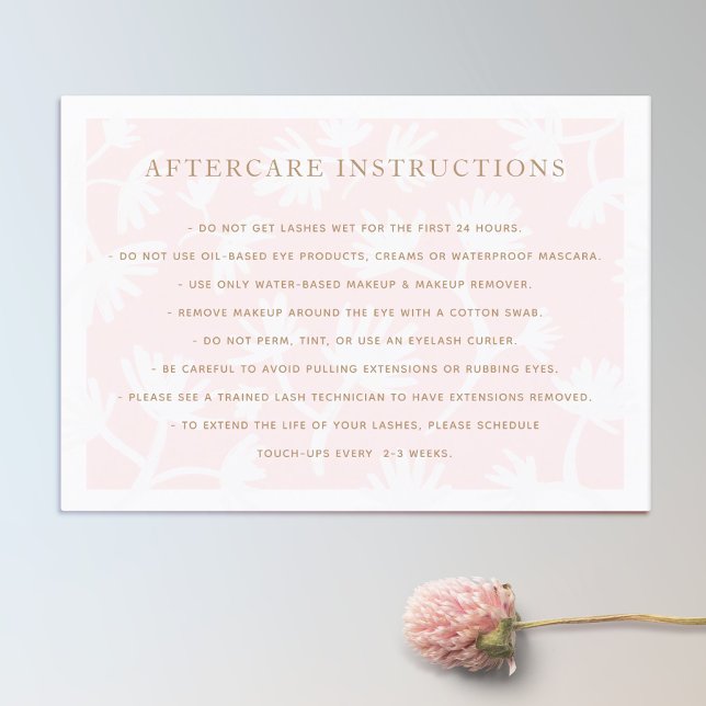 Tarjeta De Visita Pink Floral AfterCare para Lash Extensions Salon (Subido por el creador)