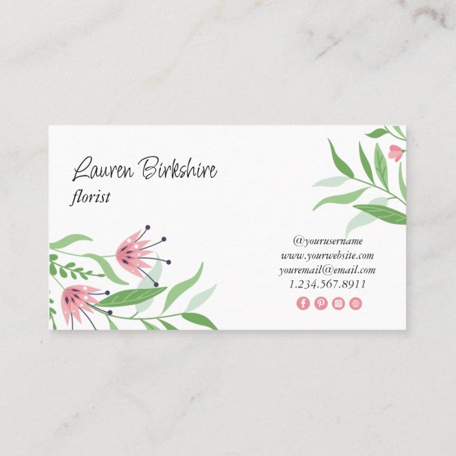 Tarjeta De Visita Pink Floral Business Card (Reverso)