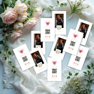 Tarjeta De Visita Pink Floral Heart Love & Thanks Business Support 