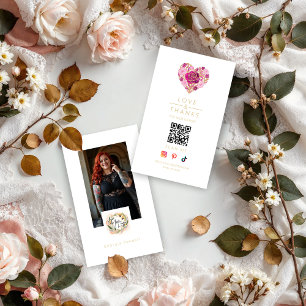 Tarjeta De Visita Pink Floral Heart Love & Thanks Business Support 