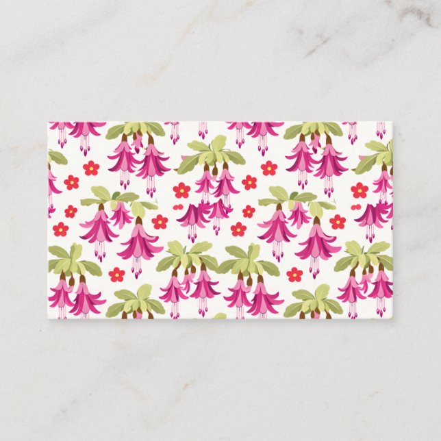 Tarjeta De Visita Pink Fuchsia Floral Pattern – Retro Botanical (Anverso)