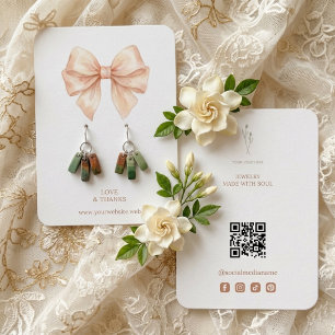 Tarjeta De Visita Pink & Gold Coquette Bow QR Jewelry Display TMF26
