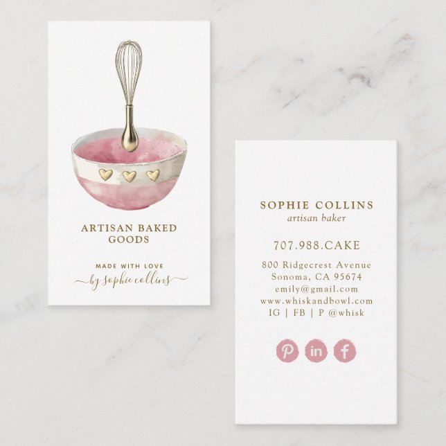 Tarjeta De Visita Pink Gold Whisk Bowl Baker Pastry Chef (Anverso / Reverso)