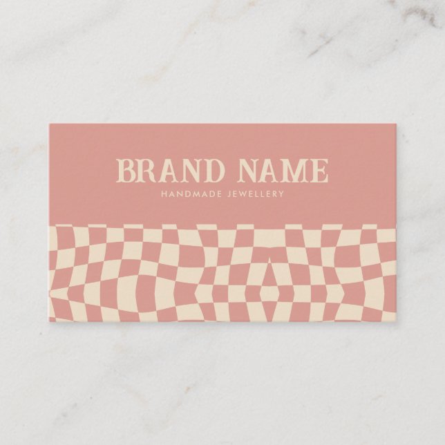 Tarjeta De Visita Pink Groovy Checkerboard Retro Bold Fun (Anverso)