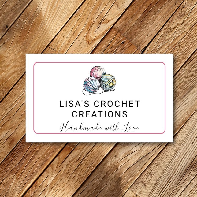 Tarjeta De Visita Pink Handmade with Love Crochet Yarn Balls Small (Subido por el creador)