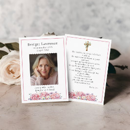 Tarjeta De Visita Pink Hydrangea Memorial Photo Psalm 23 Prayer Card