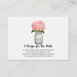 Tarjeta De Visita Pink Hydrangea Monogram Mason Jar Solicitud de Rec