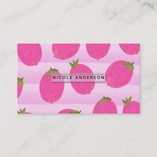 Tarjeta De Visita Pink Lemons Lemonade Summer Fruit Fun Bright (Anverso)
