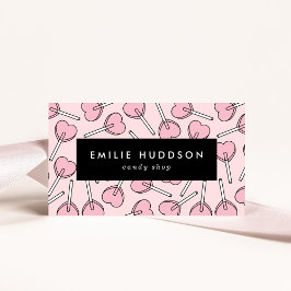 Tarjeta De Visita Pink Lollipops, Heart Lollipops, Lolly, Candy Shop