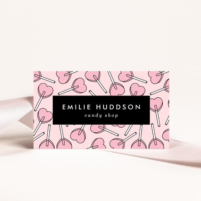 Tarjeta De Visita Pink Lollipops, Heart Lollipops, Lolly, Candy Shop (Subido por el creador)