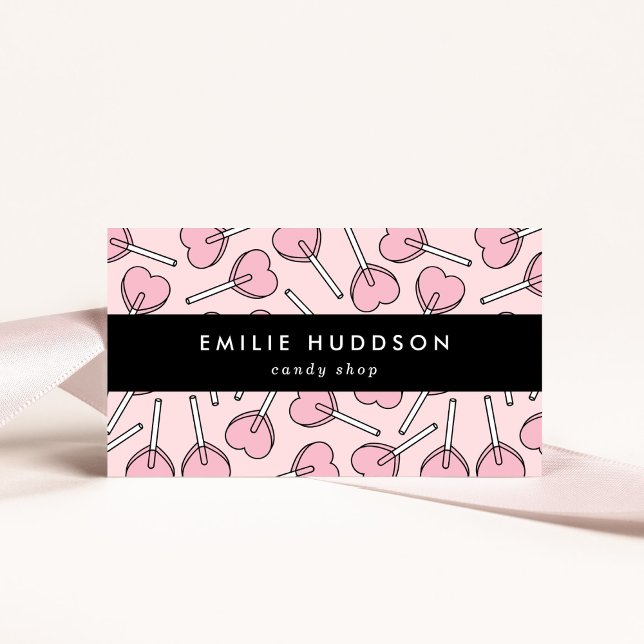 Tarjeta De Visita Pink Lollipops, Heart Lollipops, Lolly, Candy Shop (Subido por el creador)
