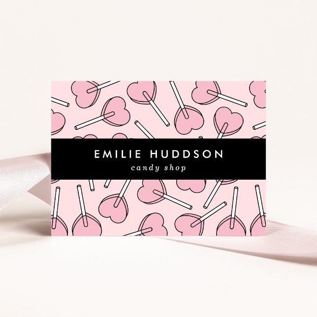 Tarjeta De Visita Pink Lollipops, Heart Lollipops, Lolly, Candy Shop (Subido por el creador)