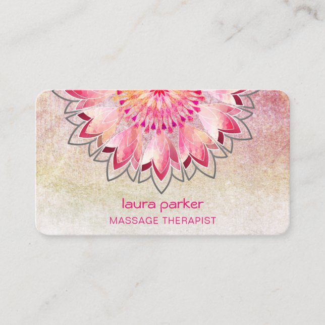 Tarjeta De Visita Pink Lotus Yoga Therapist Spa Salud holística (Anverso)