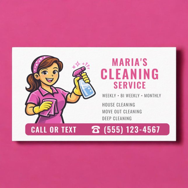 Tarjeta De Visita Pink Maid House Cleaning Service (Subido por el creador)
