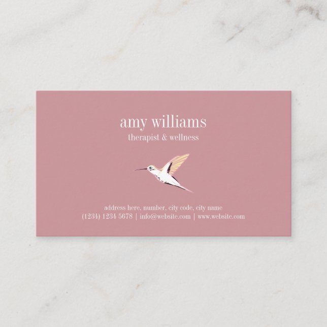 Tarjeta De Visita Pink minimal femenine hummingbird illustration (Anverso)