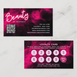 Tarjeta De Visita Pink Neon & Smoke Lash Salon QR Code Loyalty Card