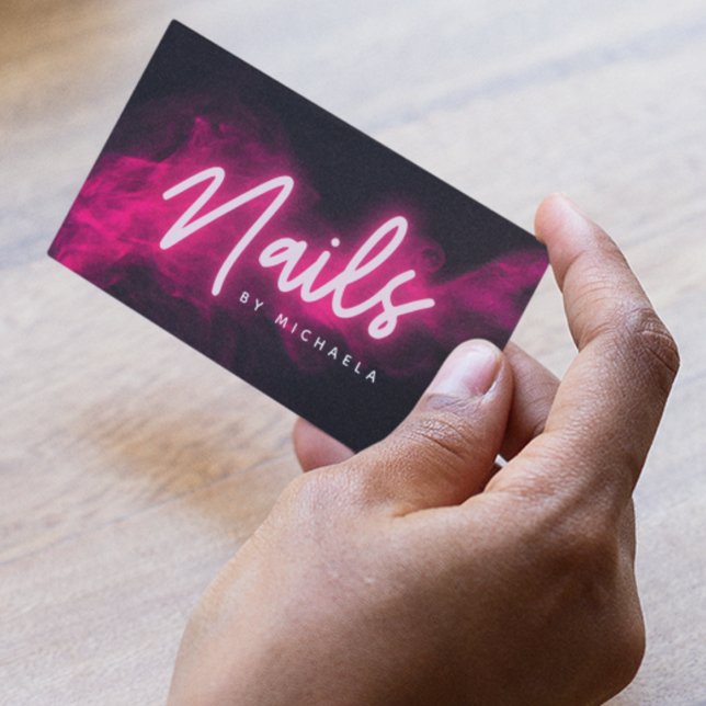 Tarjeta De Visita Pink Neon & Smoke Nail Salon/Technician (Subido por el creador)