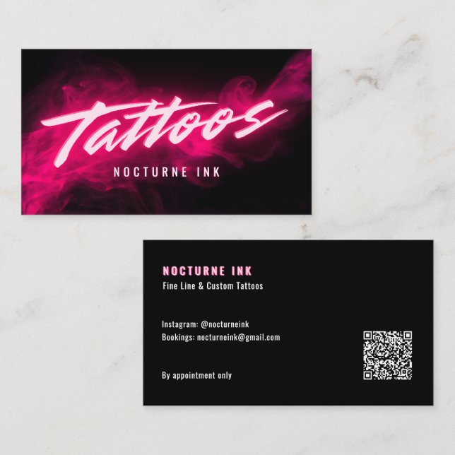 Tarjeta De Visita Pink Neon & Smoke Tattoo Artist QR Code (Anverso / Reverso)