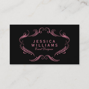 Tarjeta De Visita Pink On Black Ornate Floral Frame