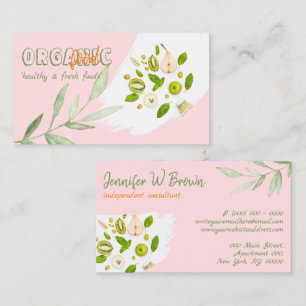 Tarjeta De Visita Pink Organic Healthy Nutrition Detox Vegan Bakery