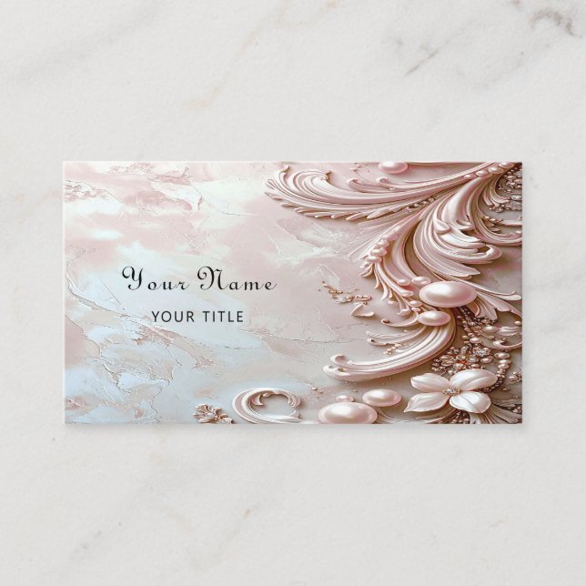 Tarjeta De Visita Pink Ornate Pearl and Floral Business Card (Anverso)
