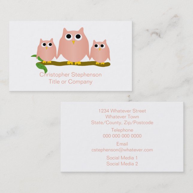 Tarjeta De Visita Pink Owls Design (Anverso / Reverso)
