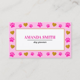 Tarjeta De Visita Pink Paw Prints Heart Dog Groomer Business Card