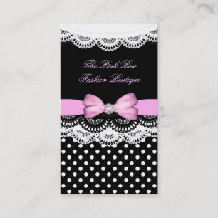 Tarjeta De Visita Pink Polka Dot Rosa Black Lace White Diamond Bow