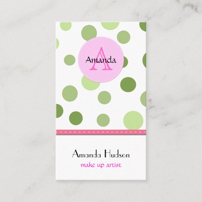 Tarjeta De Visita Pink Polka Dots, Green Polka Dots, Dots, Dotted (Anverso)