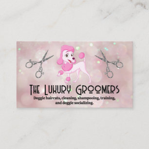 Tarjeta De Visita Pink Poodle Salon Scissors Bokeh