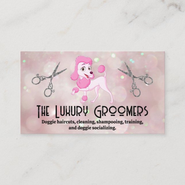 Tarjeta De Visita Pink Poodle | Salon Scissors | Bokeh (Anverso)