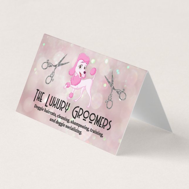 Tarjeta De Visita Pink Poodle | Salon Scissors | Bokeh (Anverso)