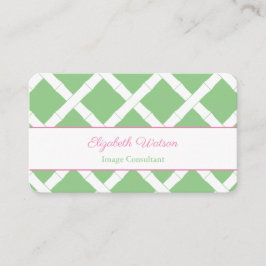 Tarjeta De Visita Pink Preppy Y Bambú Verde Trellis