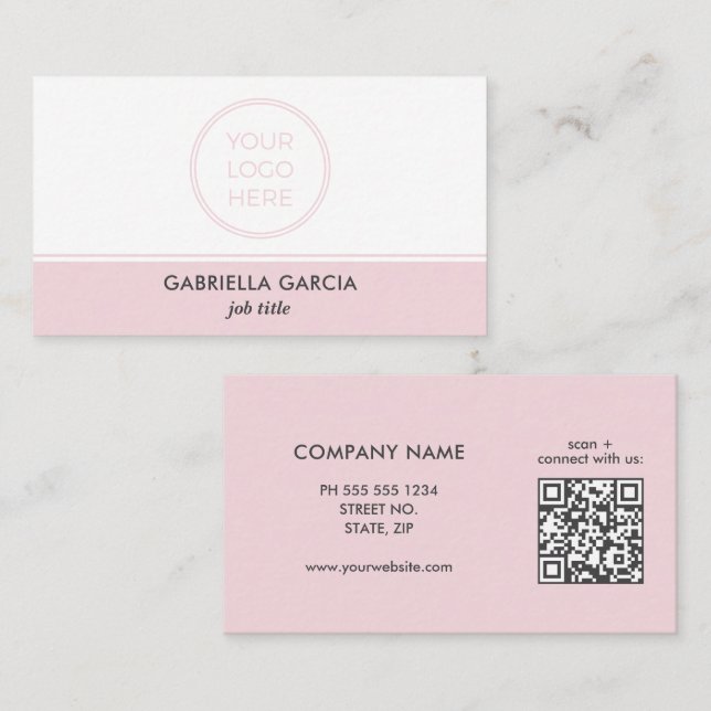 Tarjeta De Visita Pink Professional Simple Logo QR Code (Anverso / Reverso)